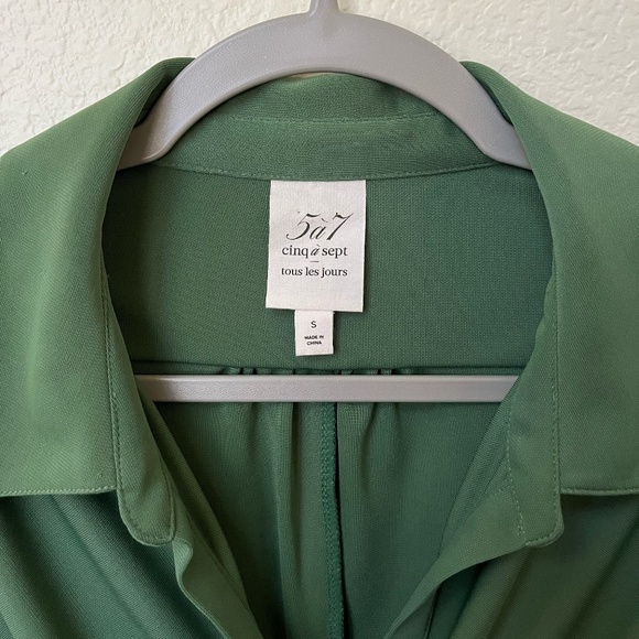 Cinq A Sept | Arden Ruched Long Sleeve Rippled Shirt Dress In Green | Size S - Picture 6 of 13